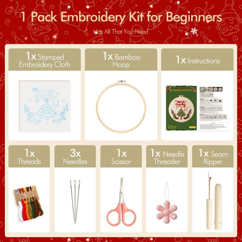 wtisan Christmas Embroidery Kits: 1 Pack Cross Stitch Kit for Beginners Adults, DIY Ornaments Craft Kit with All Tools & Instructions, Stamped Hand Embroidery Starter Kit for Holiday Crafts & Xmas Home Decor - Image 3